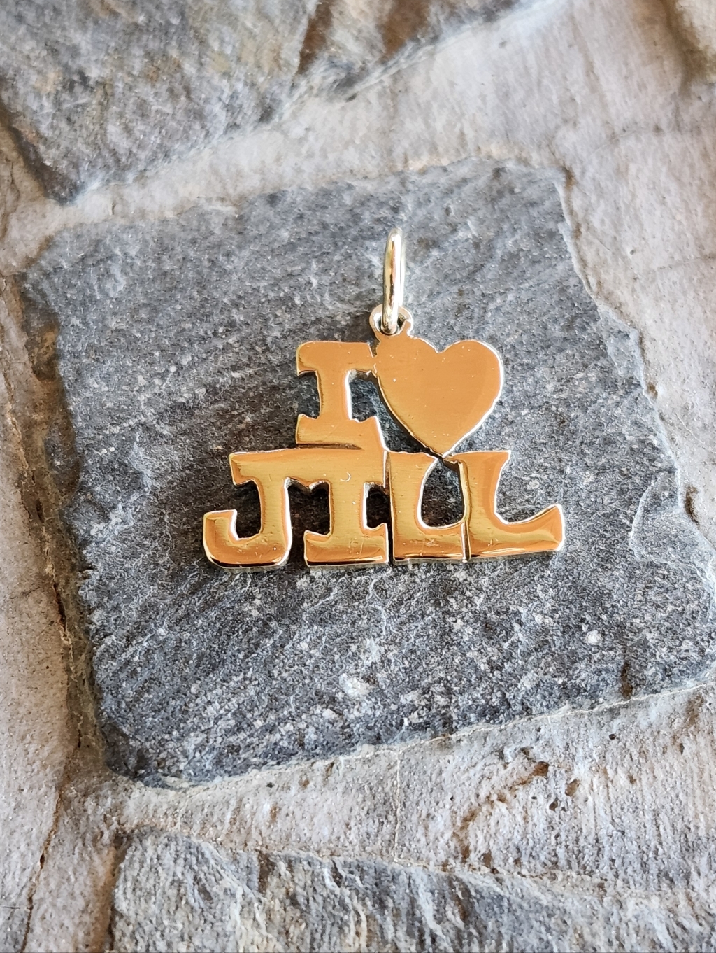 14k Solid Yellow Gold " I Love Jill " Pendant / Charm